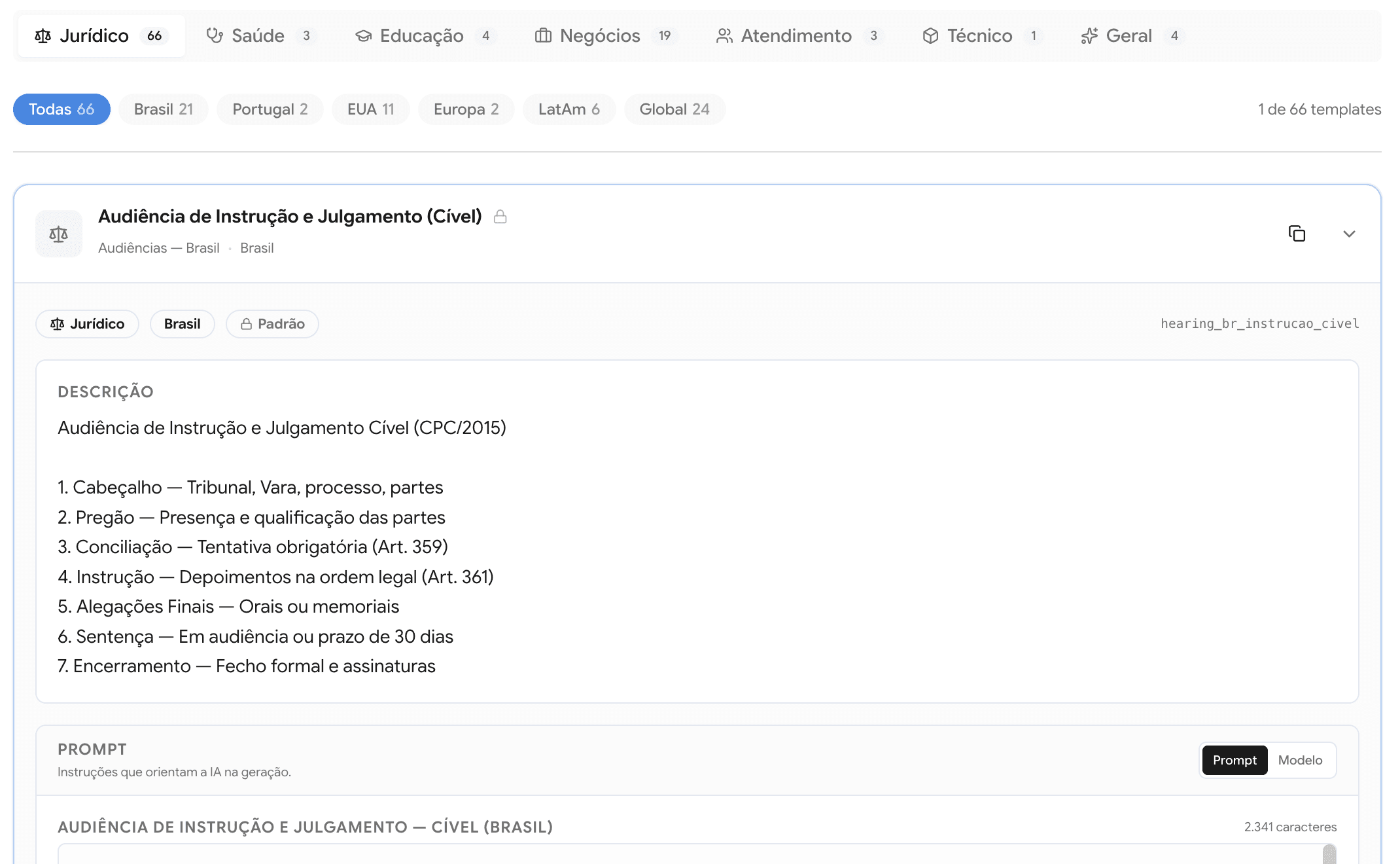 Actual civil hearing template with the hearing record structure.