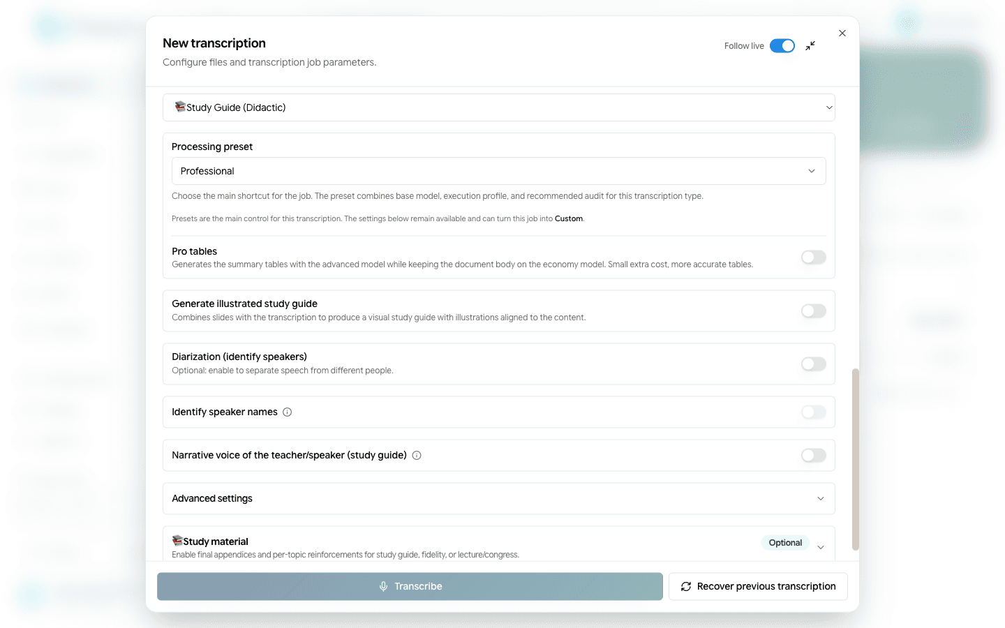 Preset de processamento e falantes