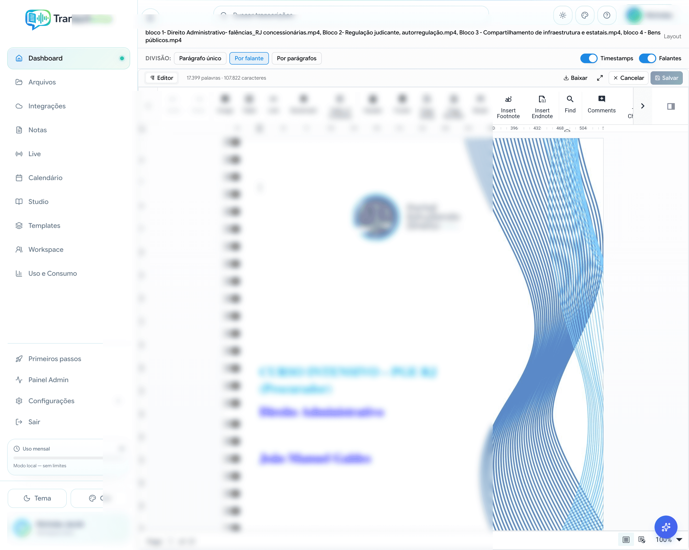 Editor do documento formatado