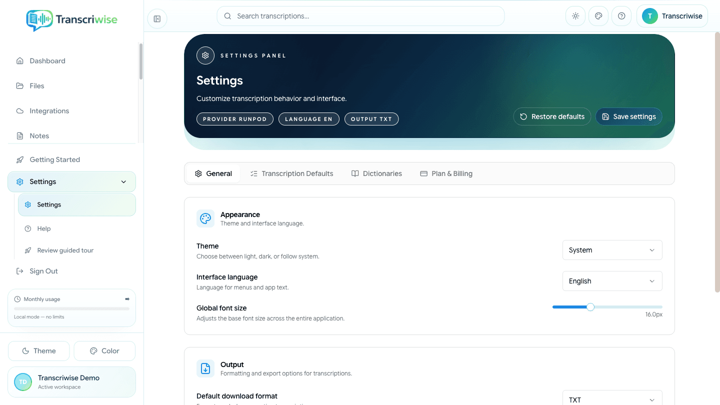 Configurações gerais